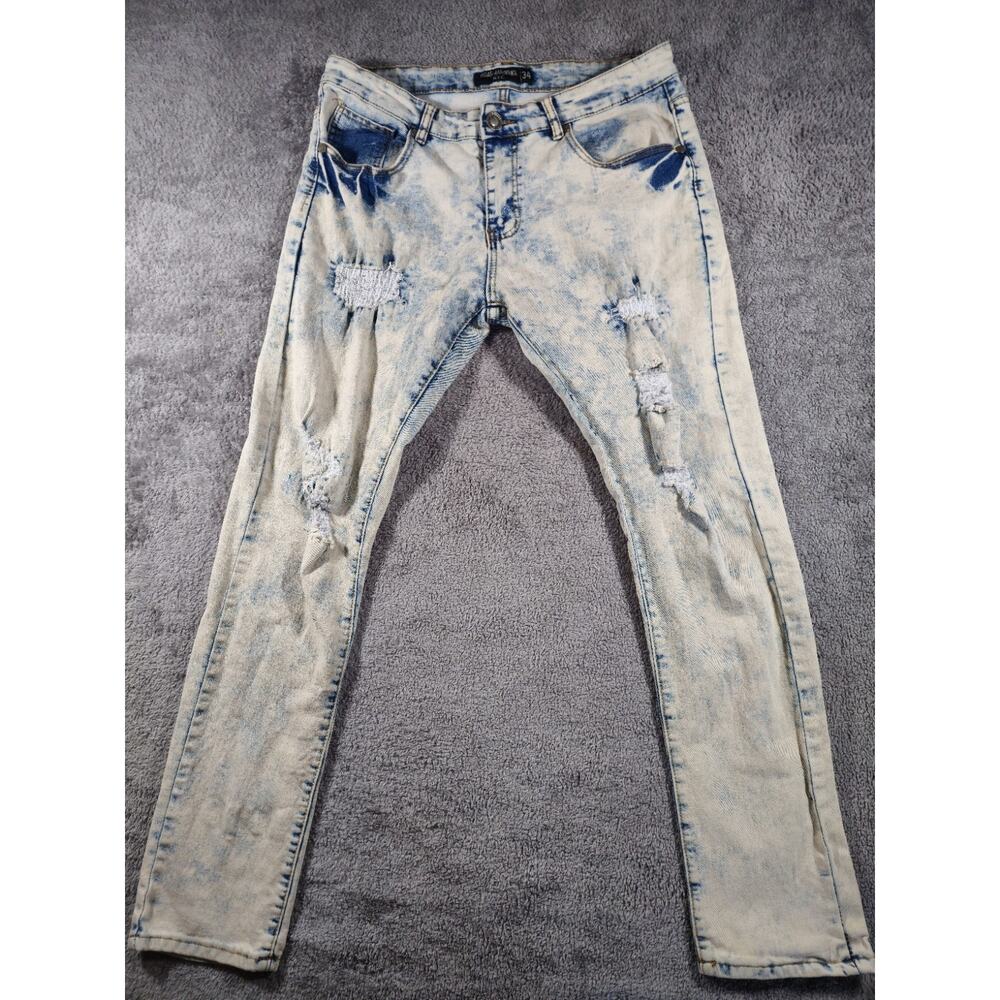 Road Narrows White Jeans Men 34 Acid Wash Skinny Jeans Streetwear